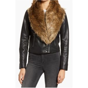 Faux Leather Moto Jacket - Black - XL